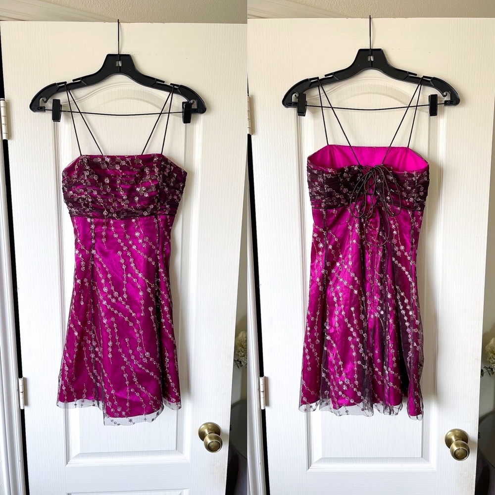 Morgan & Co Sequin Strappy Lace Up‎ Mini Prom Dress Pink 7/8 EUC